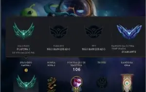 Conta LOL, platina 1 com 37 skins e mmr de Diamond 1