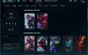 CONTA PRATA 1,  43 SKINS,  105 CHAMPS!