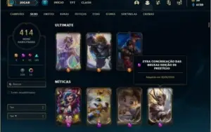 Conta platina 4 com TODOS os champs e 414 skins + RARA