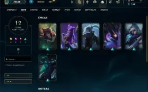 Ouro 1 com 50 Champs e 12 Skins + 2 Fragmentos