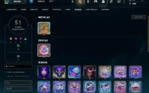 Ouro 1 com 50 Champs e 12 Skins + 2 Fragmentos