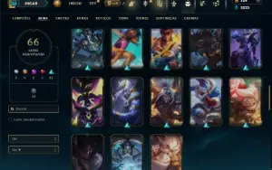 Ouro 1 com 150 Champs e 66 Skins ( MID / SUP / TOP )