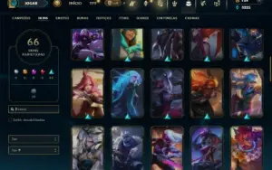 Ouro 1 com 150 Champs e 66 Skins ( MID / SUP / TOP )