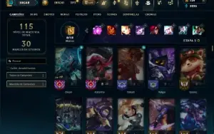 Ouro 1 com 150 Champs e 66 Skins ( MID / SUP / TOP )