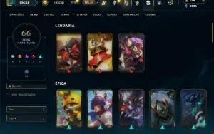 Ouro 1 com 150 Champs e 66 Skins ( MID / SUP / TOP )