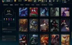 Ouro 1 com 150 Champs e 66 Skins ( MID / SUP / TOP )