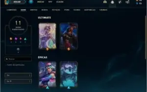 Conta platina 1 com 11 skins e 40 champs