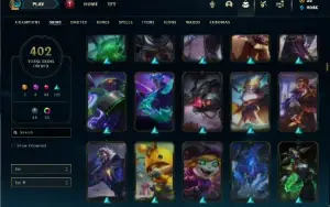 Ouro 4 com TODOS os champs e 402 Skins (Nivel 600)