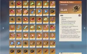 conta genshin impact rank 46,xiao,ganyu,qiqi e personagens4*