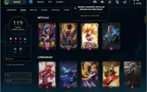 Conta unranked com 119 skins e 130 champs ( MAIN SUP / MID )