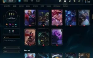 Conta unranked com 119 skins e 130 champs ( MAIN SUP / MID )