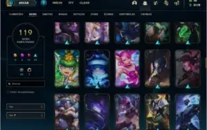 Conta unranked com 119 skins e 130 champs ( MAIN SUP / MID )