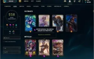 Conta platina 4 com TODOS os champs e 238 skins ( NIVEL 745)