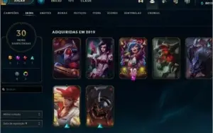 conta 70 campeões 30 skins, ouro 1 na solo duo e flex.