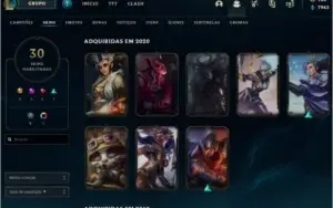 conta 70 campeões 30 skins, ouro 1 na solo duo e flex.