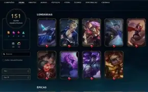 conta lol ex challenger com emotes 151skins