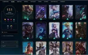 conta lol ex challenger com emotes 151skins