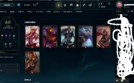 conta lol 60 skins , plat 1 mmr diamante