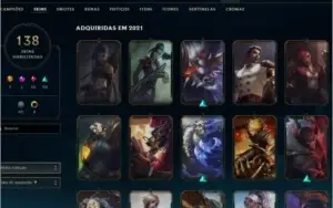 Conta gold1 com 1k200 RP e 39k EA 138 skins (2 ultimate)