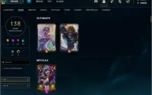 Conta gold1 com 1k200 RP e 39k EA 138 skins (2 ultimate)