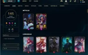 Conta unranked com 145 Champs e 144 Skins