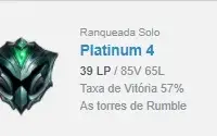 Conta de League Of Legends ELO Platina 4 57% de winrate