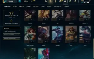 Mestre com 27 Champs e 2 Skins + 10 Fragmentos