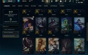 Mestre com 27 Champs e 2 Skins + 10 Fragmentos