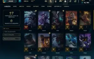 Mestre com 27 Champs e 2 Skins + 10 Fragmentos