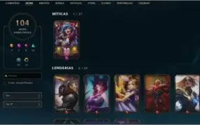 CONTA PLAT 4 DA SEASON 2 / 104 SKINS / FALTANDO 7 CHAMPS
