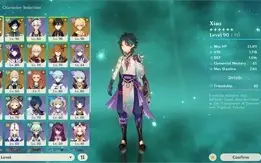 Zhongli C1, Baal, Venti, Xiao, Kazuha, Klee, Childe, Harpa..