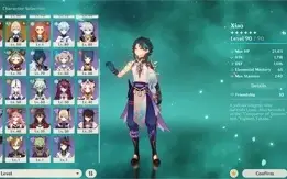 Zhongli C1, Baal, Venti, Xiao, Kazuha, Klee, Childe, Harpa..
