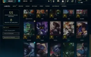 Unranked lv 20 com 25 Champs e 2 Skins + 3 Espolios