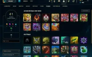 Unranked lv 20 com 25 Champs e 2 Skins + 3 Espolios