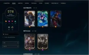 CONTA LOL - TODOS OS CHAMPIONS + 278 SKINS - 2 SKIN MISTICAS