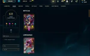 Conta Unranked com 126 Champs e 60 Skins + 18 Fragmentos