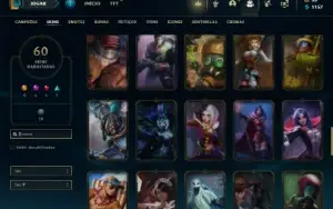 Conta Unranked com 126 Champs e 60 Skins + 18 Fragmentos