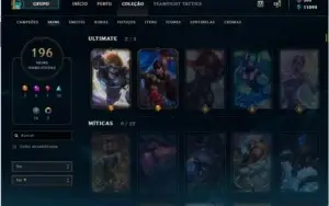 Conta LOL - 141 Campeões + 196 Skins (2 Míticas) habilitadas