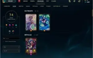 Conta lvl134, ex platina, 74 skin (2 ultimates/5 lendárias).