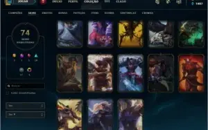 Conta lvl134, ex platina, 74 skin (2 ultimates/5 lendárias).