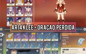 Conta Genshin Impact ar10 Klee+Oração Perdida aos Ventos