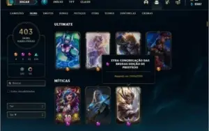 Conta ouro 1 com 150 champs e 403 skins ( 8 vitoriosas )