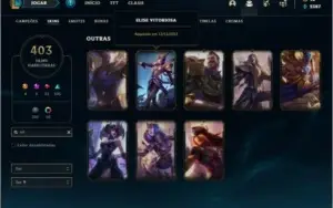 Conta ouro 1 com 150 champs e 403 skins ( 8 vitoriosas )