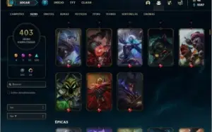 Conta ouro 1 com 150 champs e 403 skins ( 8 vitoriosas )