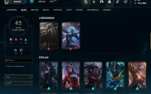 Unranked com 90 Champs e 42 Skins
