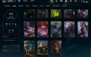 Unranked com 90 Champs e 42 Skins
