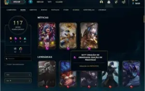 Conta prata 4 com 117 skins e 132 champs