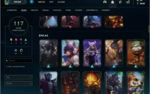 Conta prata 4 com 117 skins e 132 champs