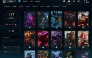 Conta prata 4 com 117 skins e 132 champs