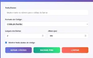 Gerador de Código de Barras (CODE128, EAN13, EAN8, UP